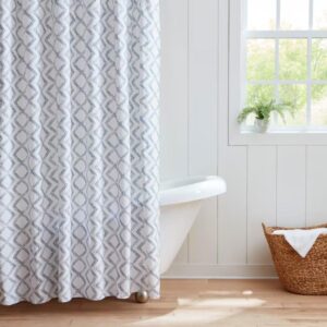 Gray White Geometric Mildew-Resistant Curtain