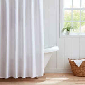 White Solid Polyester Shower Curtain