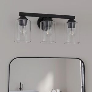 3-Light Matte Black Vanity Light – 17.75 in