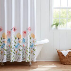 White Floral Mildew-Resistant Shower Curtain